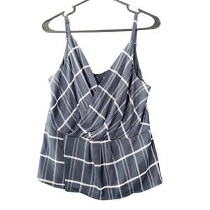 CAbi Womens Blouse Black White Striped V Neck Sleeveless Peplum 8